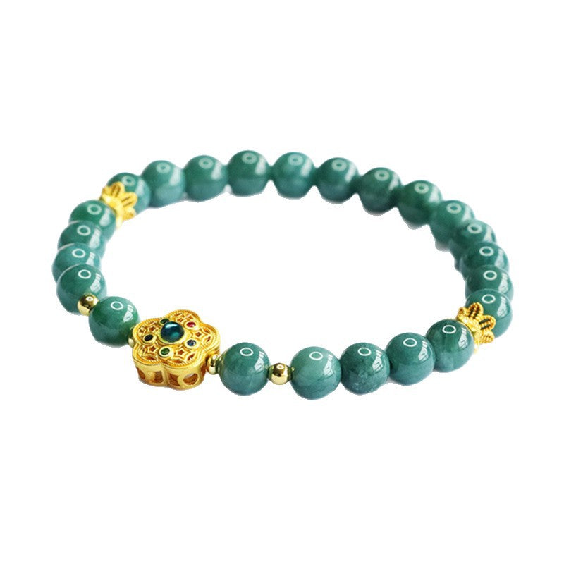 Blue Water Jadeite Jade Five-Leaf Flower Beaded Bracelet