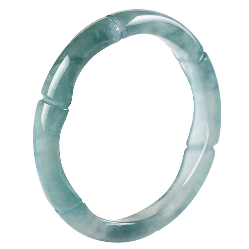 Grade A Ice-Type Blue Water Jadeite Jade Bamboo Design Solid Band Ring