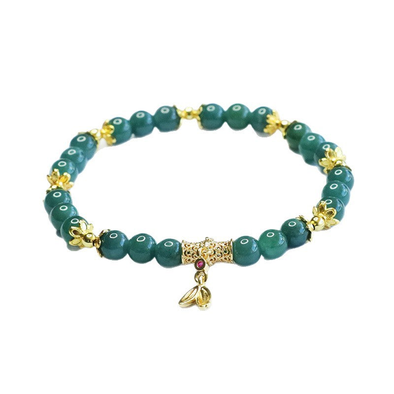 Blue Water Jadeite Jade Bamboo Beaded Bracelet with Dangle Charm