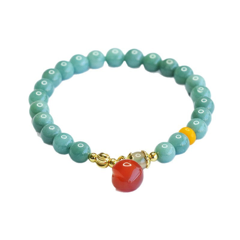 Blue Water Jadeite Jade and Sanyuan Agate Peach Beaded Bracelet
