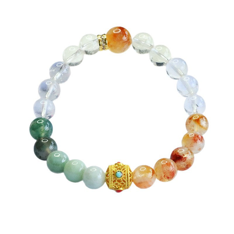 White Crystal, Yellow Phantom Quartz and Jadeite Jade Multi-Gemstone Beaded Bracelet