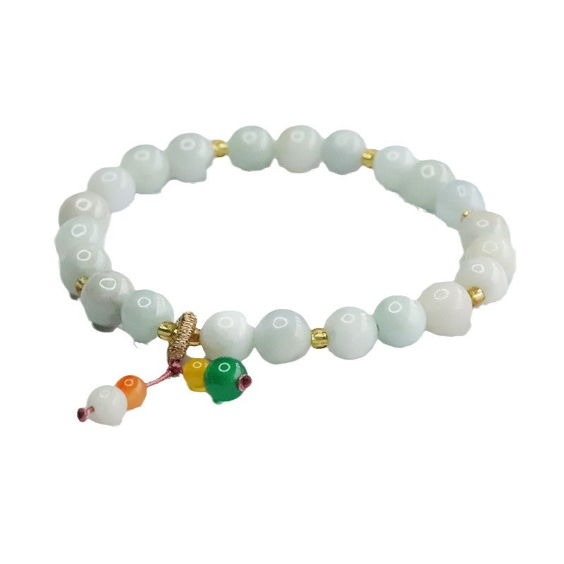 Light Green Jadeite Jade Stretch Bracelet with Gold-tone Accents