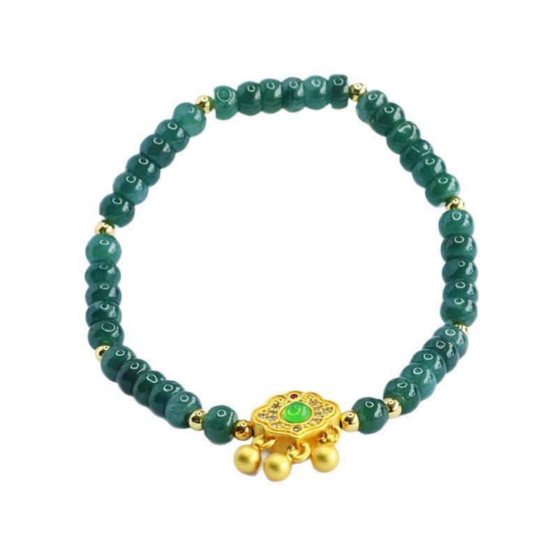 Blue Water Jadeite Jade Abacus Bead Bracelet with Ruyi Lock Pendant