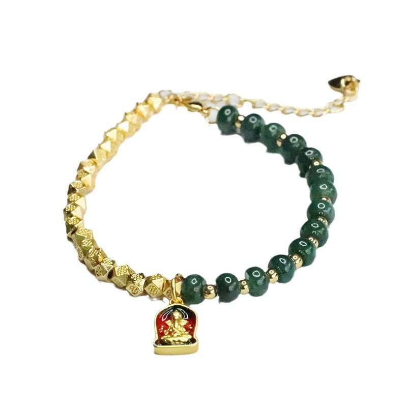 Blue Water Jadeite Jade and Gold-Tone Asymmetric Beaded Bracelet