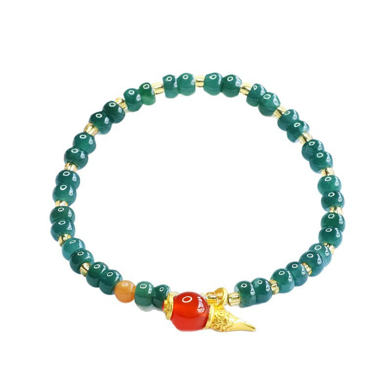 Blue Water Jadeite Jade Abacus Bead Bracelet with Gourd Pendant
