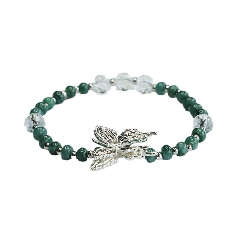Blue Water Jadeite Abacus Bead and Silver Butterfly Beaded Bracelet