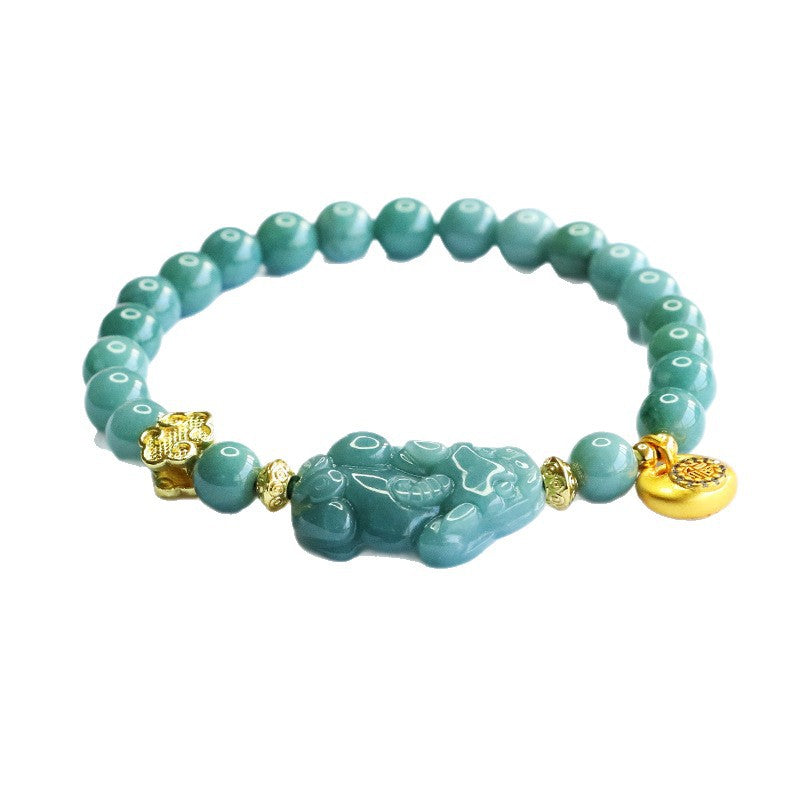 Blue Water Jadeite Jade Pixiu Beaded Bracelet