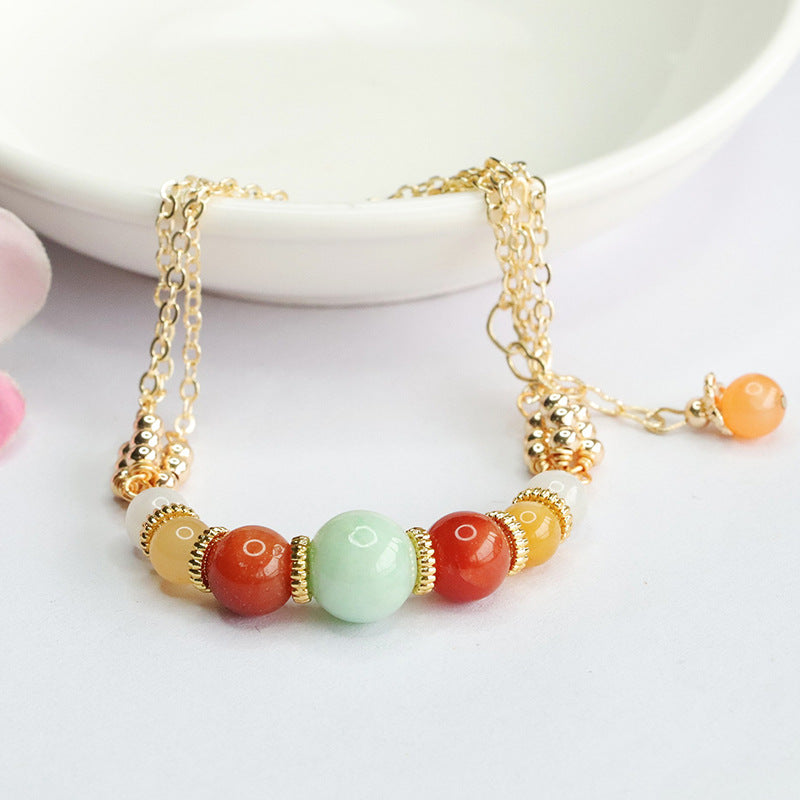 Jadeite Jade & Multi-Gemstone Layered Bracelet with Gold-tone Accents