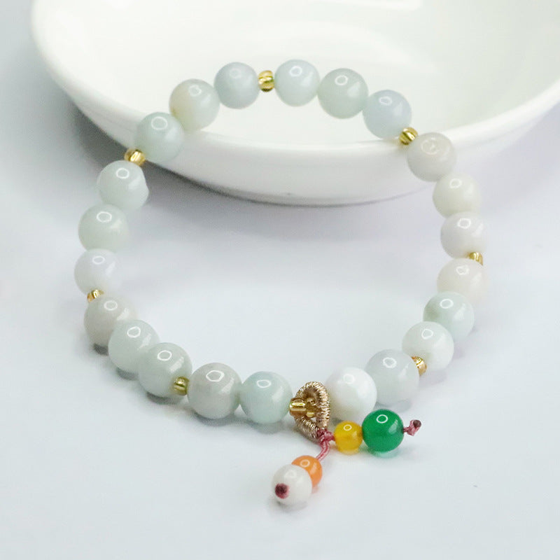Light Green Jadeite Jade Stretch Bracelet with Gold-tone Accents