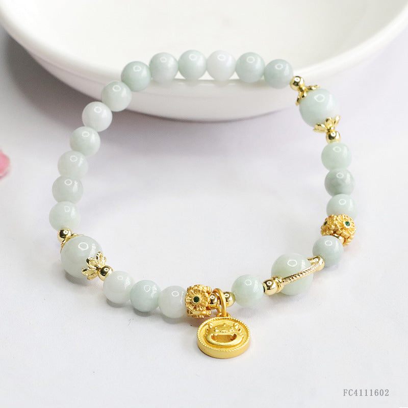 Burmese Grade A Jadeite Beaded Bracelet with Pendant