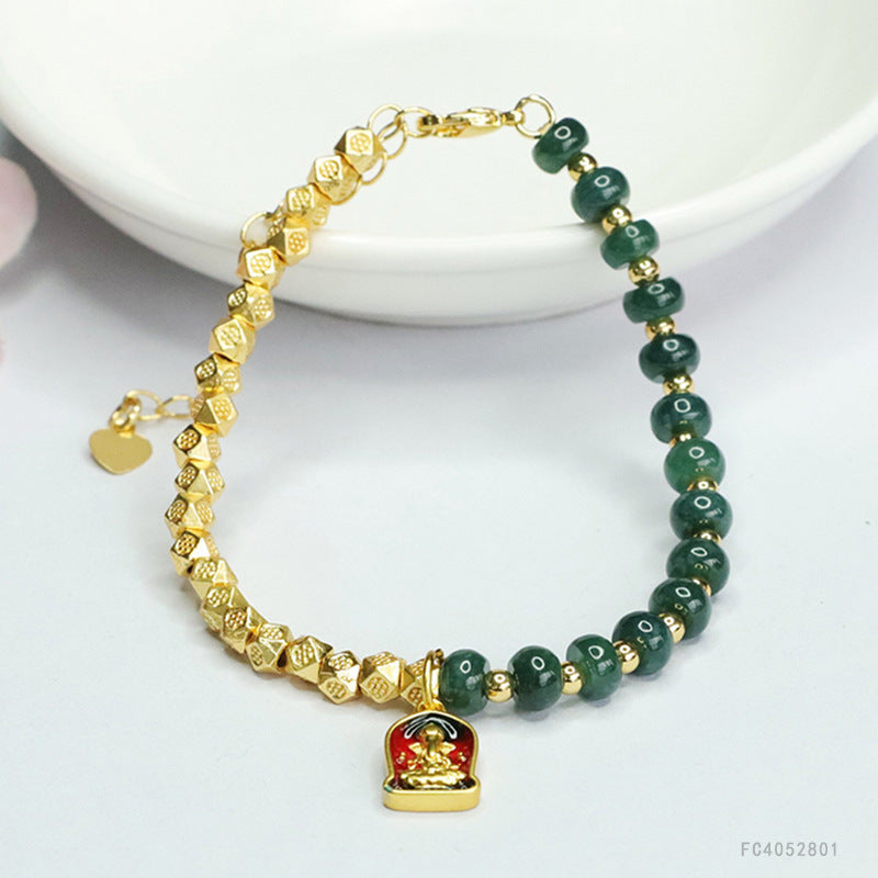 Blue Water Jadeite Jade and Gold-Tone Asymmetric Beaded Bracelet