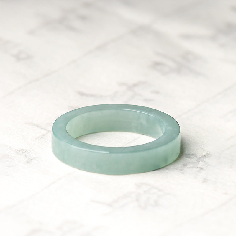 Grade A Old Mine Ice-Type Light Blue Water Jadeite Jade Solid Flat Band Ring