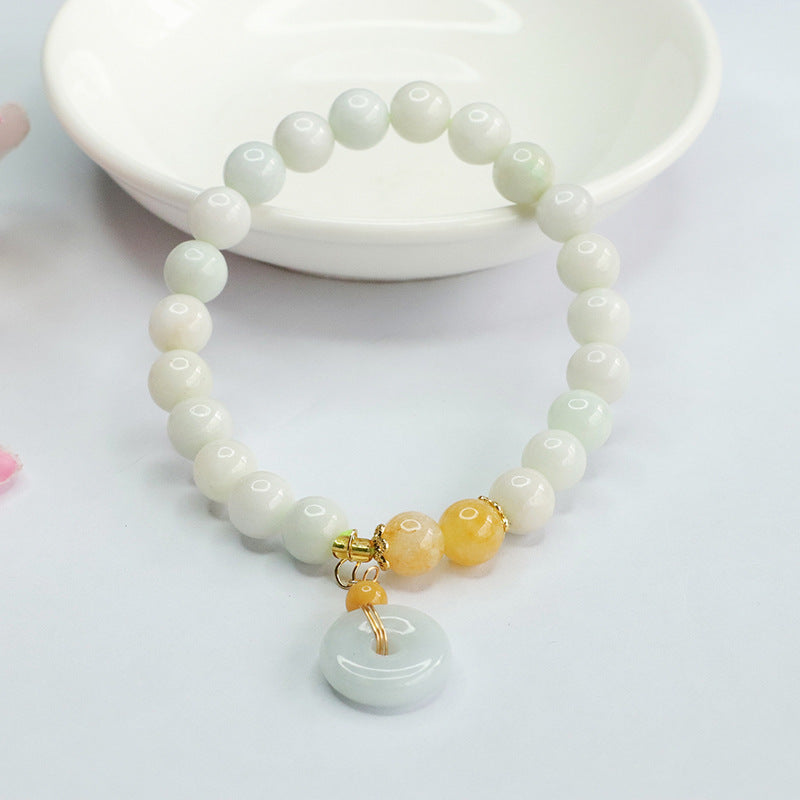 Grade A Jadeite Jade Beaded Bracelet with Peace Buckle Pendant
