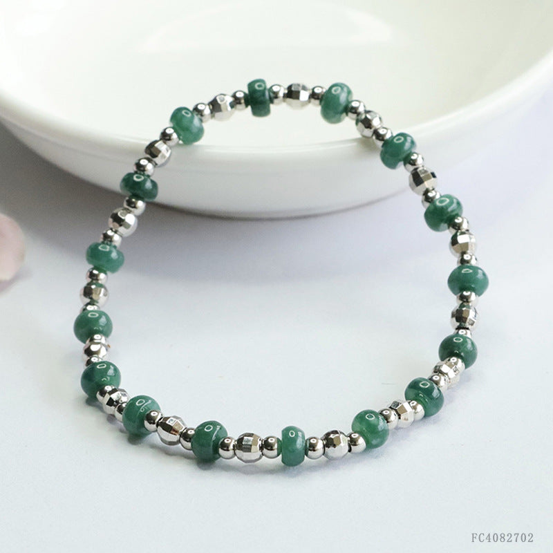 Blue Water Jadeite Abacus Bead Bracelet with Silver-Tone Hardware