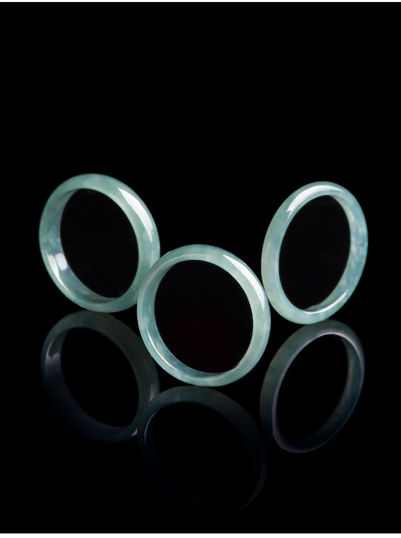 Grade A Old Mine Ice-Type Blue Water Jadeite Jade Solid Rounded Band Ring