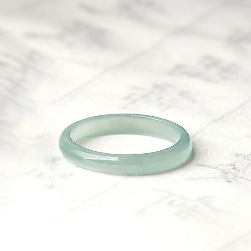 Grade A Old Mine Ice-Type Light Blue Water Jadeite Jade Solid Rounded Band Ring