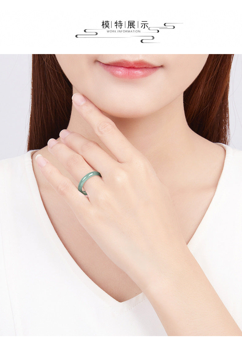 Grade A Old Mine Ice-Type Blue Water Jadeite Jade Solid Rounded Band Ring