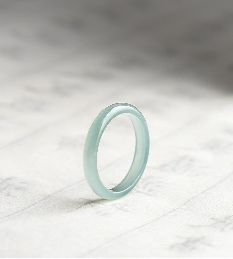 Grade A Old Mine Ice-Type Light Blue Water Jadeite Jade Solid Rounded Band Ring