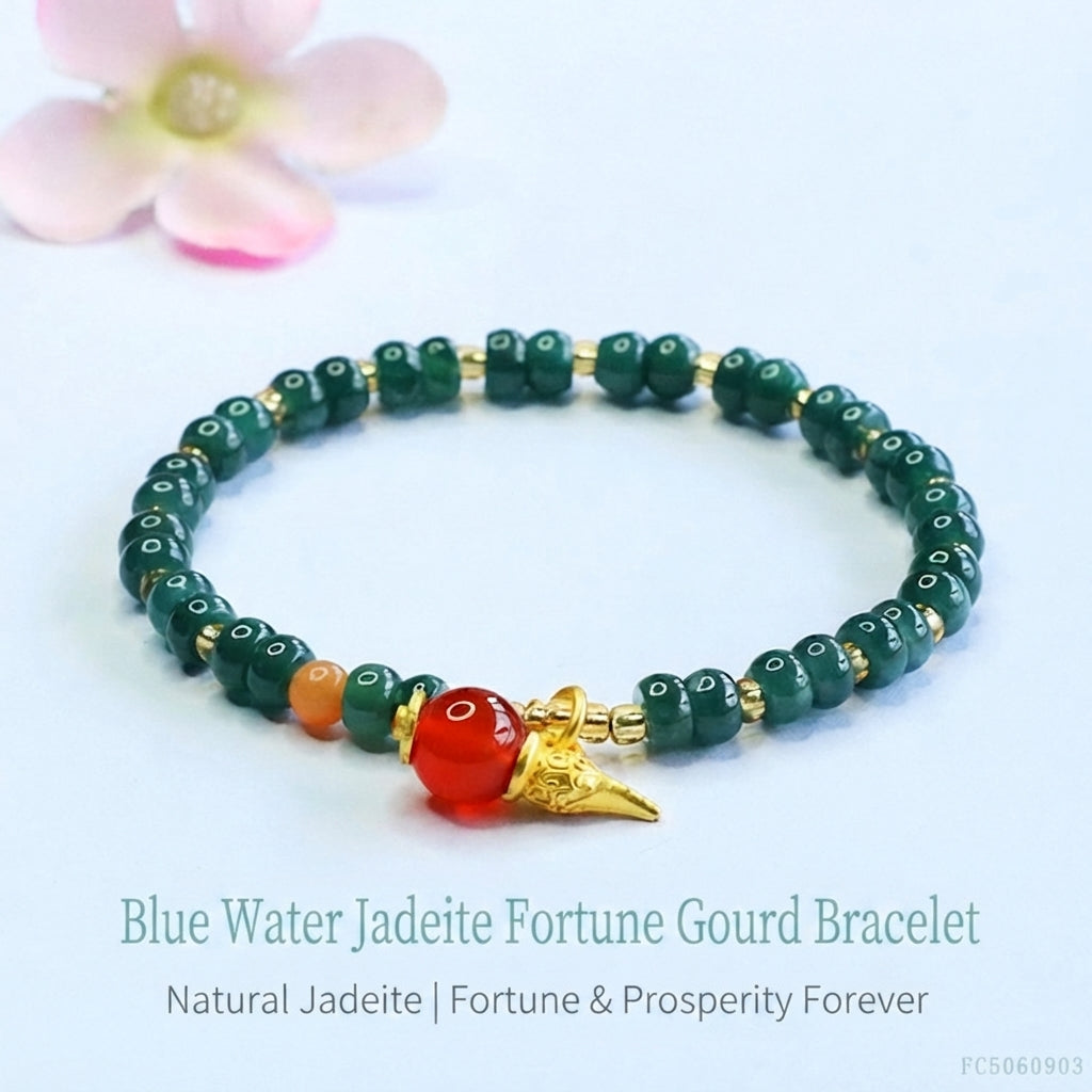Blue Water Jadeite Jade Abacus Bead Bracelet with Gourd Pendant