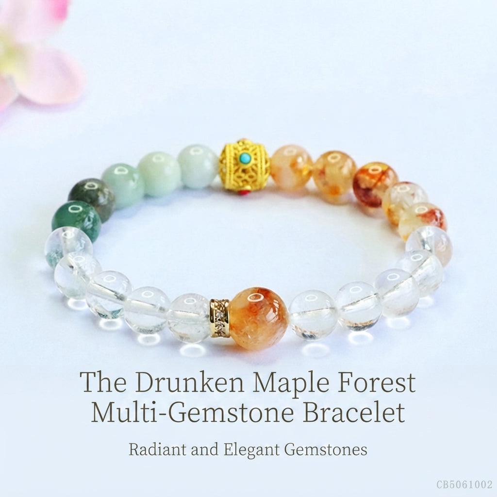 White Crystal, Yellow Phantom Quartz and Jadeite Jade Multi-Gemstone Beaded Bracelet