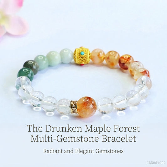 White Crystal, Yellow Phantom Quartz and Jadeite Jade Multi-Gemstone Beaded Bracelet