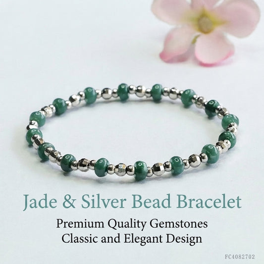 Blue Water Jadeite Abacus Bead Bracelet with Silver-Tone Hardware