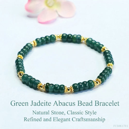 Blue Water Jadeite Jade Abacus Bead Bracelet with Gold-Tone Hardware