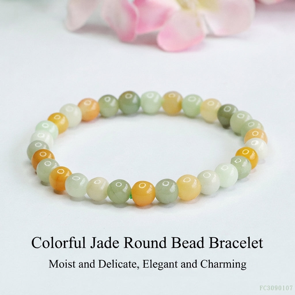 Multi-Color Jadeite Jade Beaded Bracelet